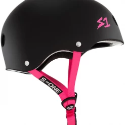 S One Helmets S1 S One Lifer Scooter Helmet Matte Black Pink Straps Adult Large