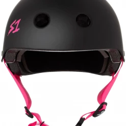 S One Helmets S1 S One Lifer Scooter Helmet Matte Black Pink Straps Adult Large