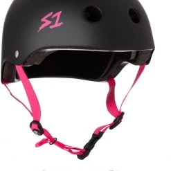S One Helmets S1 S One Lifer Scooter Helmet Matte Black Pink Straps Adult Large